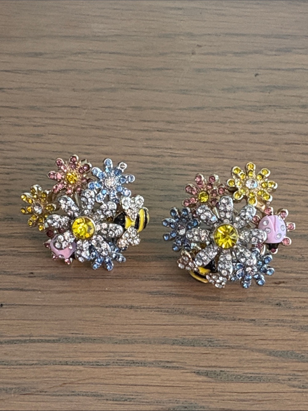 Authentic Betsey Johnson Floral Cluster Clip-On Earrings in Yellow &  Multicolor